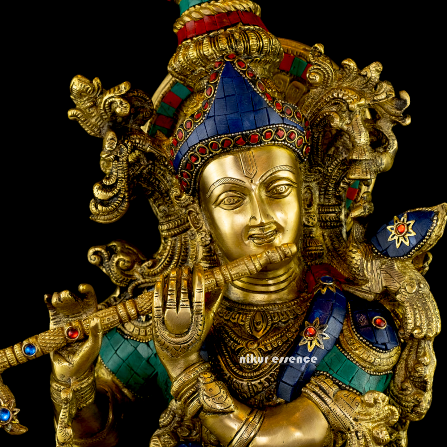 Lord Krishna Govind Brass with stone work idol - 30 inches Nikuressence