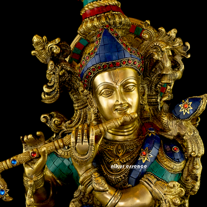 Lord Krishna Govind Brass with stone work idol - 30 inches Nikuressence
