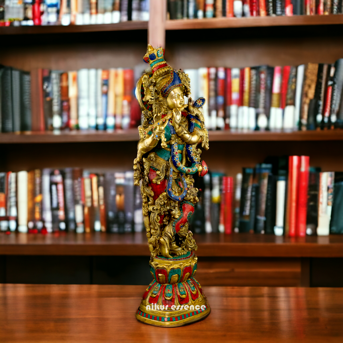 Lord Krishna Govind Brass with stone work idol - 30 inches Nikuressence