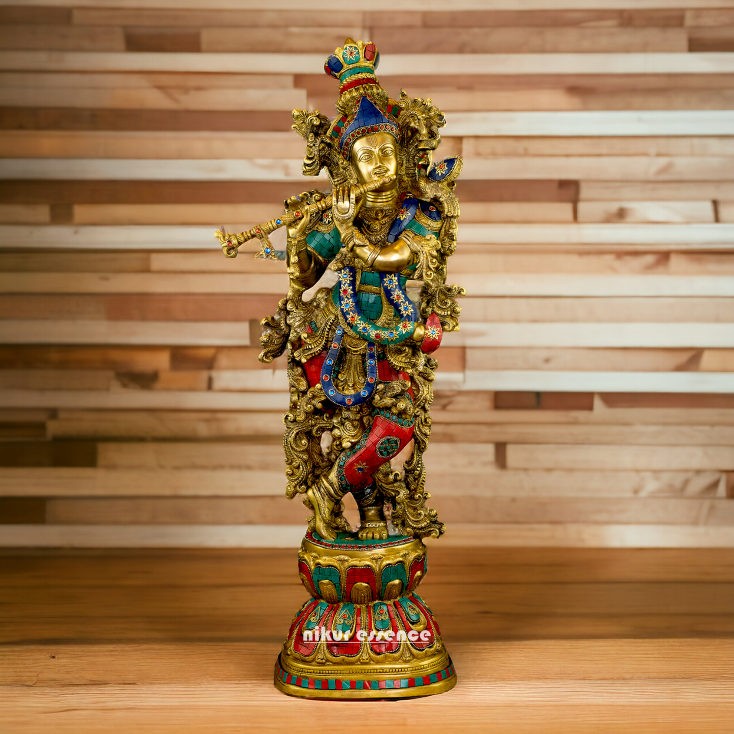 Lord Krishna Govind Brass with stone work idol - 30 inches Nikuressence