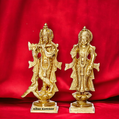 Pure Brass Radha Krishna with Peacock idol - 6 inches Nikuressence