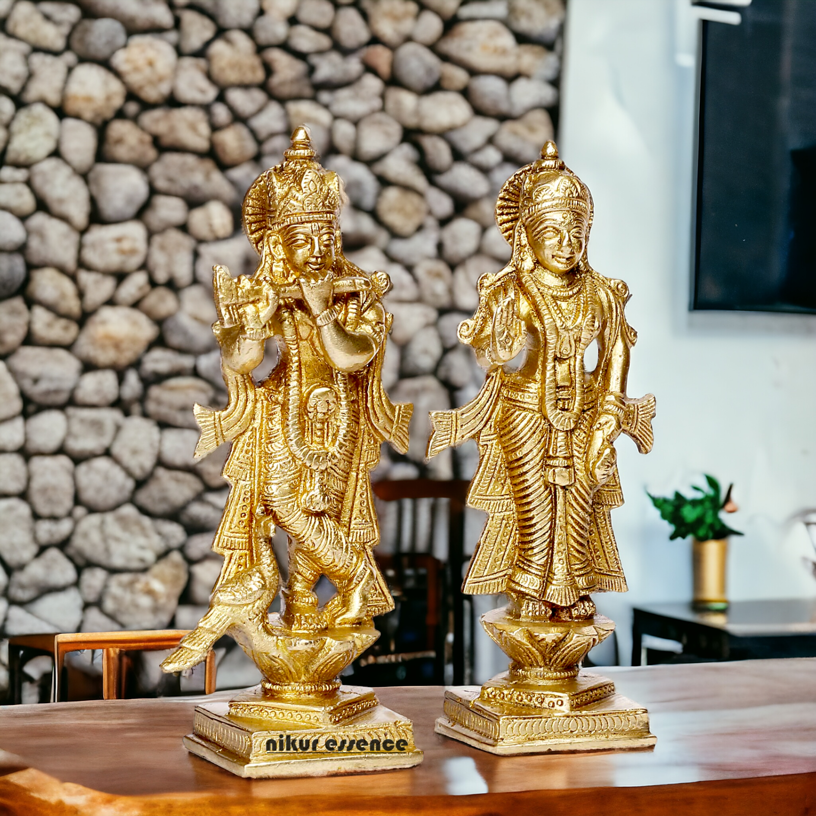 Pure Brass Radha Krishna with Peacock idol - 6 inches Nikuressence