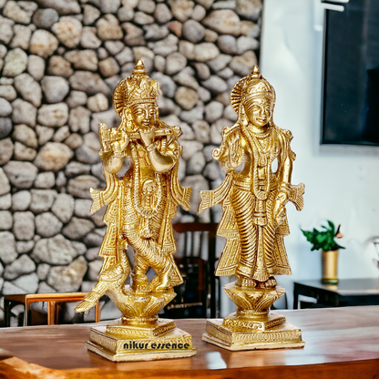 Pure Brass Radha Krishna with Peacock idol - 6 inches Nikuressence