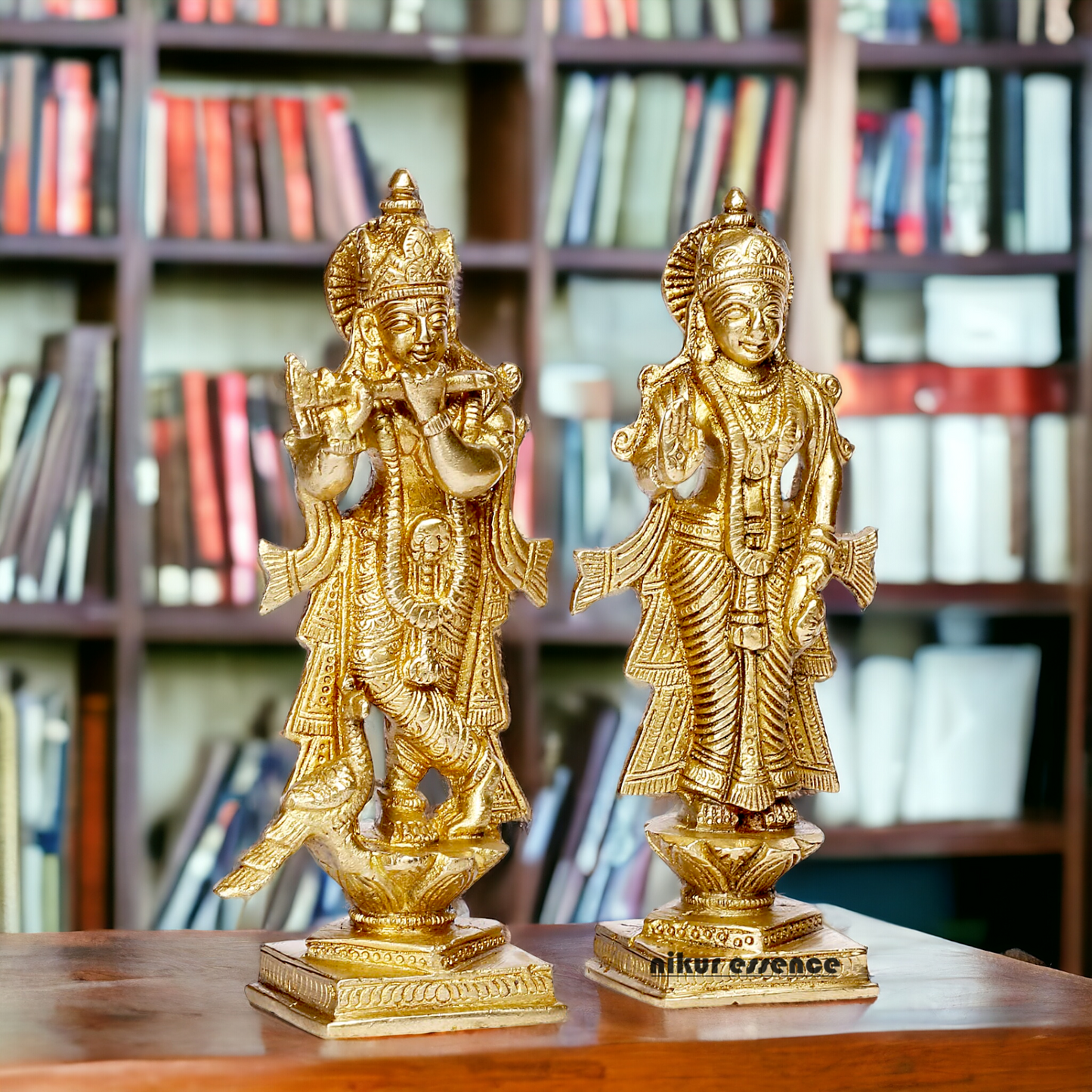 Pure Brass Radha Krishna with Peacock idol - 6 inches Nikuressence