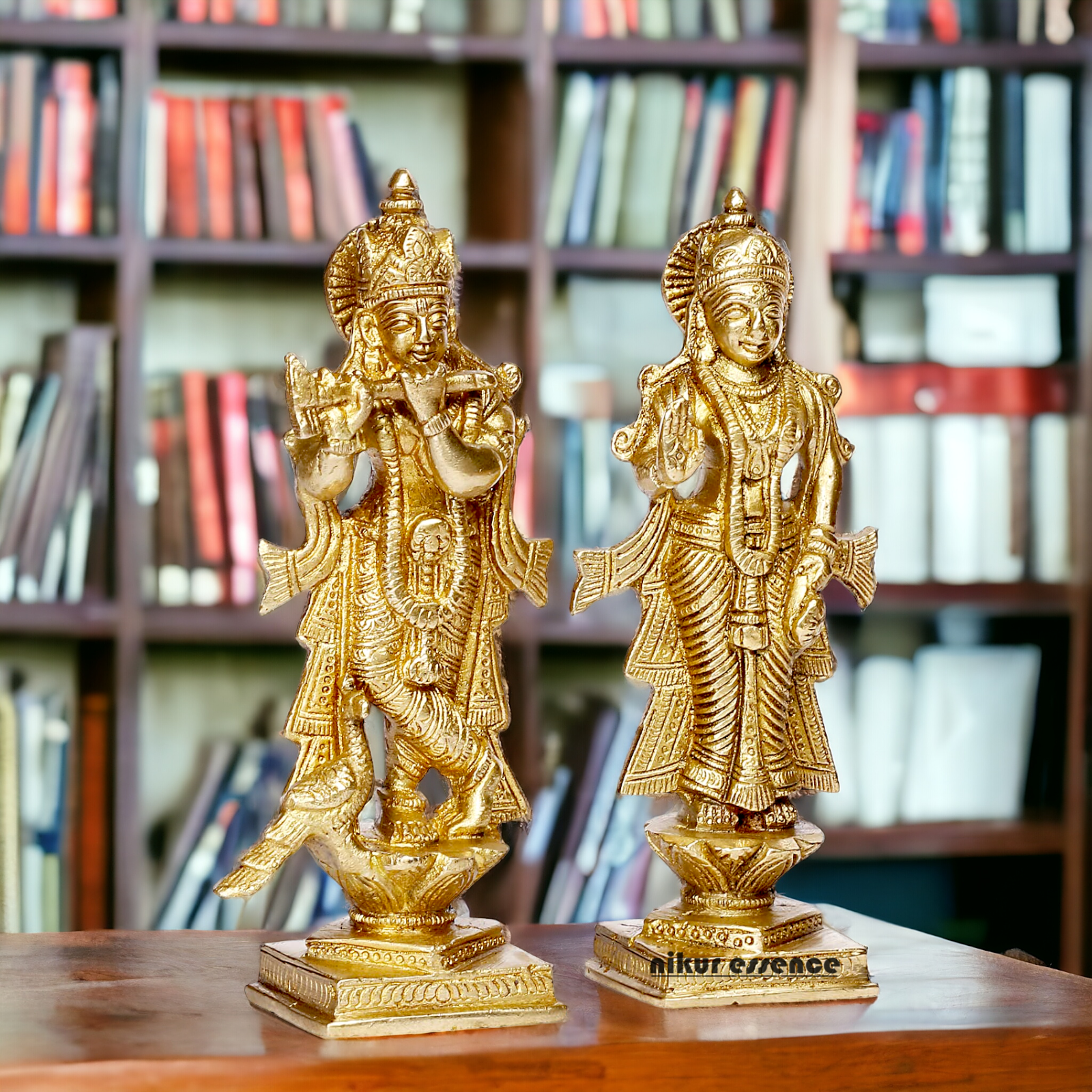 Pure Brass Radha Krishna with Peacock idol - 6 inches Nikuressence