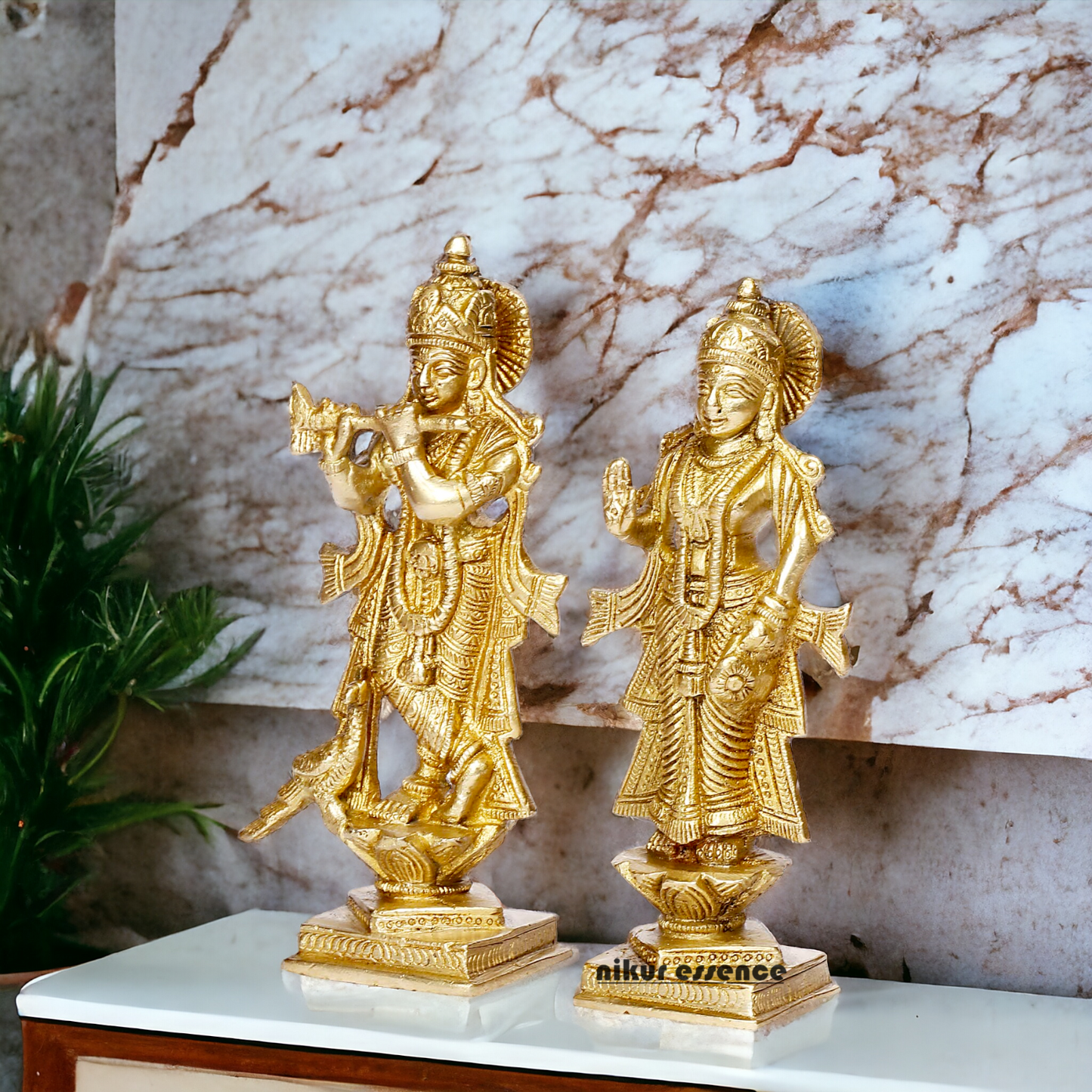 Pure Brass Radha Krishna with Peacock idol - 6 inches Nikuressence