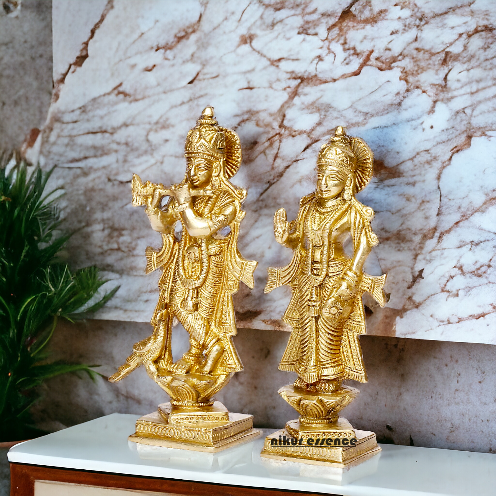 Pure Brass Radha Krishna with Peacock idol - 6 inches Nikuressence