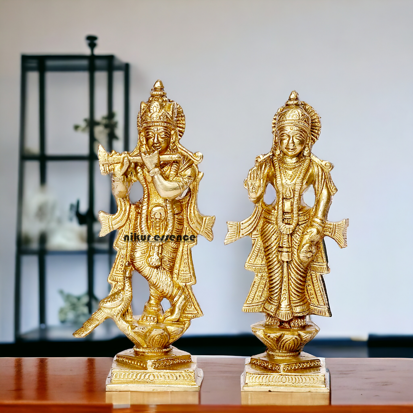 Pure Brass Radha Krishna with Peacock idol - 6 inches Nikuressence