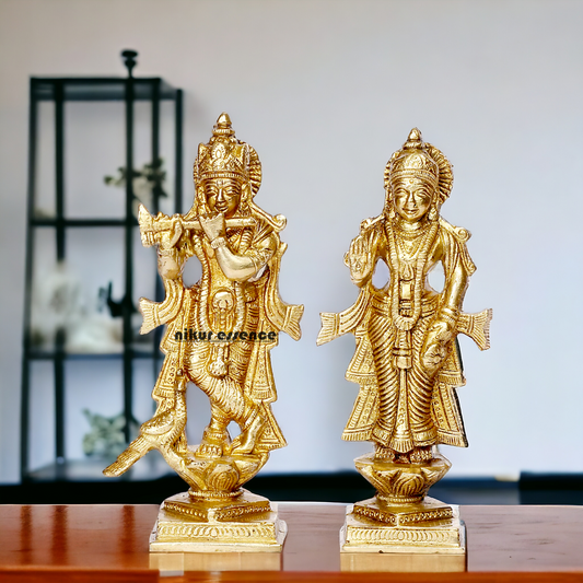 Pure Brass Radha Krishna with Peacock idol - 6 inches Nikuressence