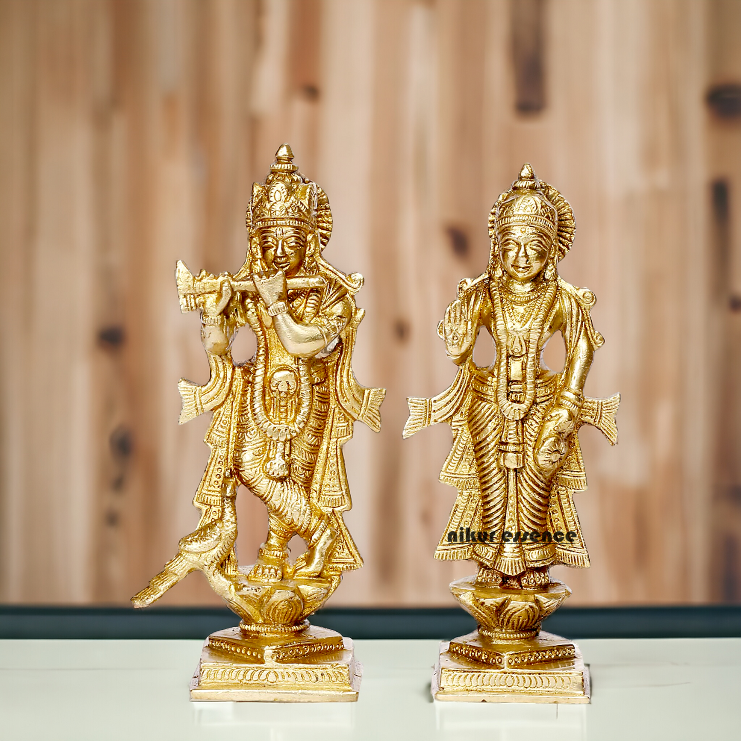 Pure Brass Radha Krishna with Peacock idol - 6 inches Nikuressence