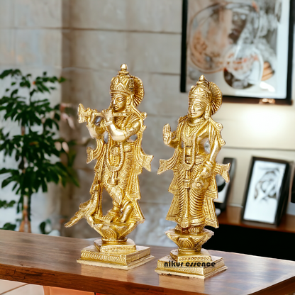 Pure Brass Radha Krishna with Peacock idol - 6 inches Nikuressence