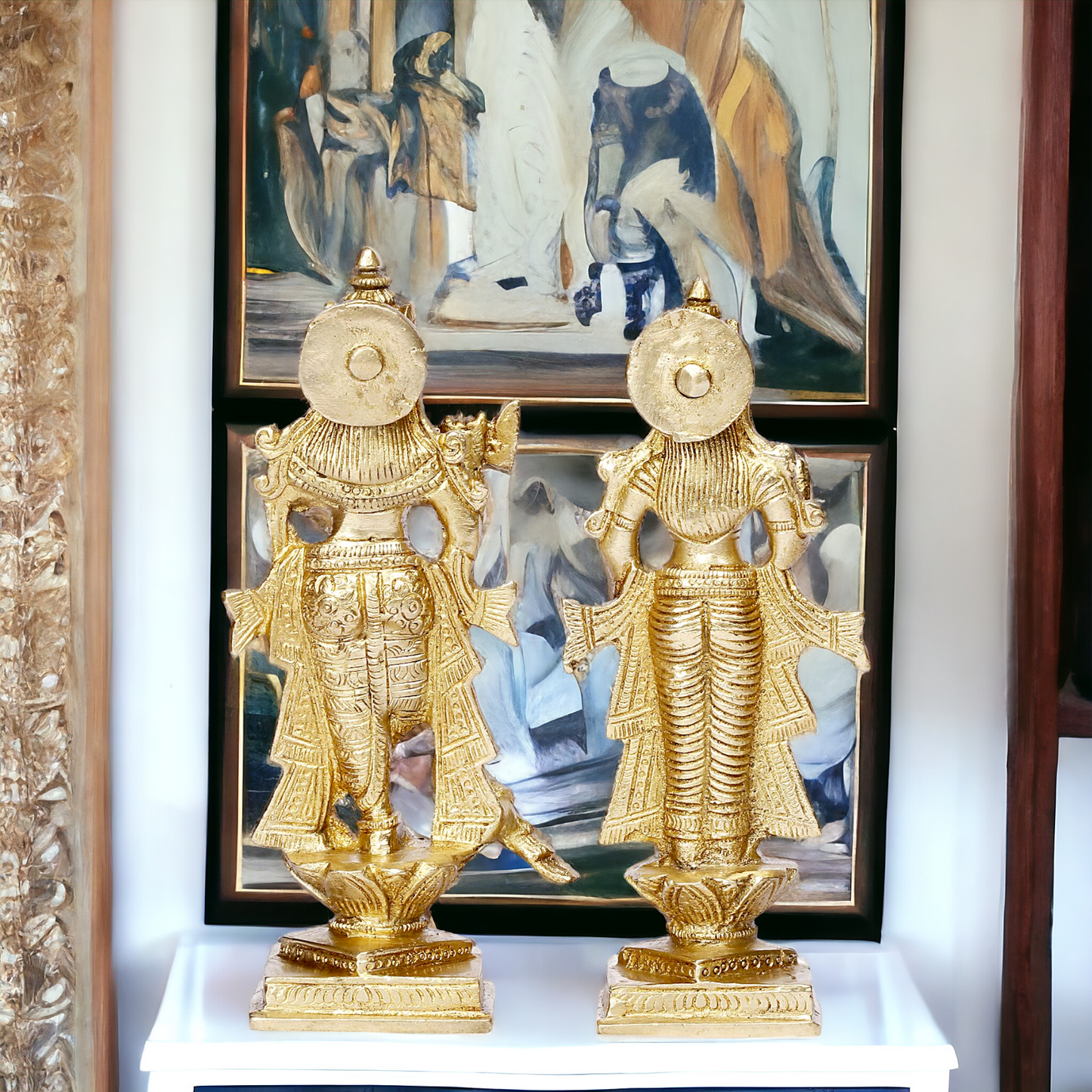 Pure Brass Radha Krishna with Peacock idol - 6 inches Nikuressence