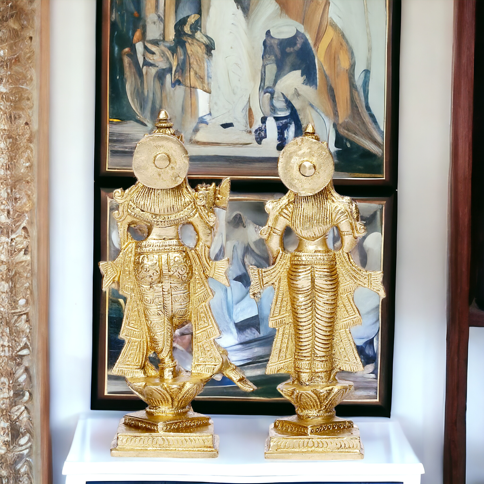 Pure Brass Radha Krishna with Peacock idol - 6 inches Nikuressence