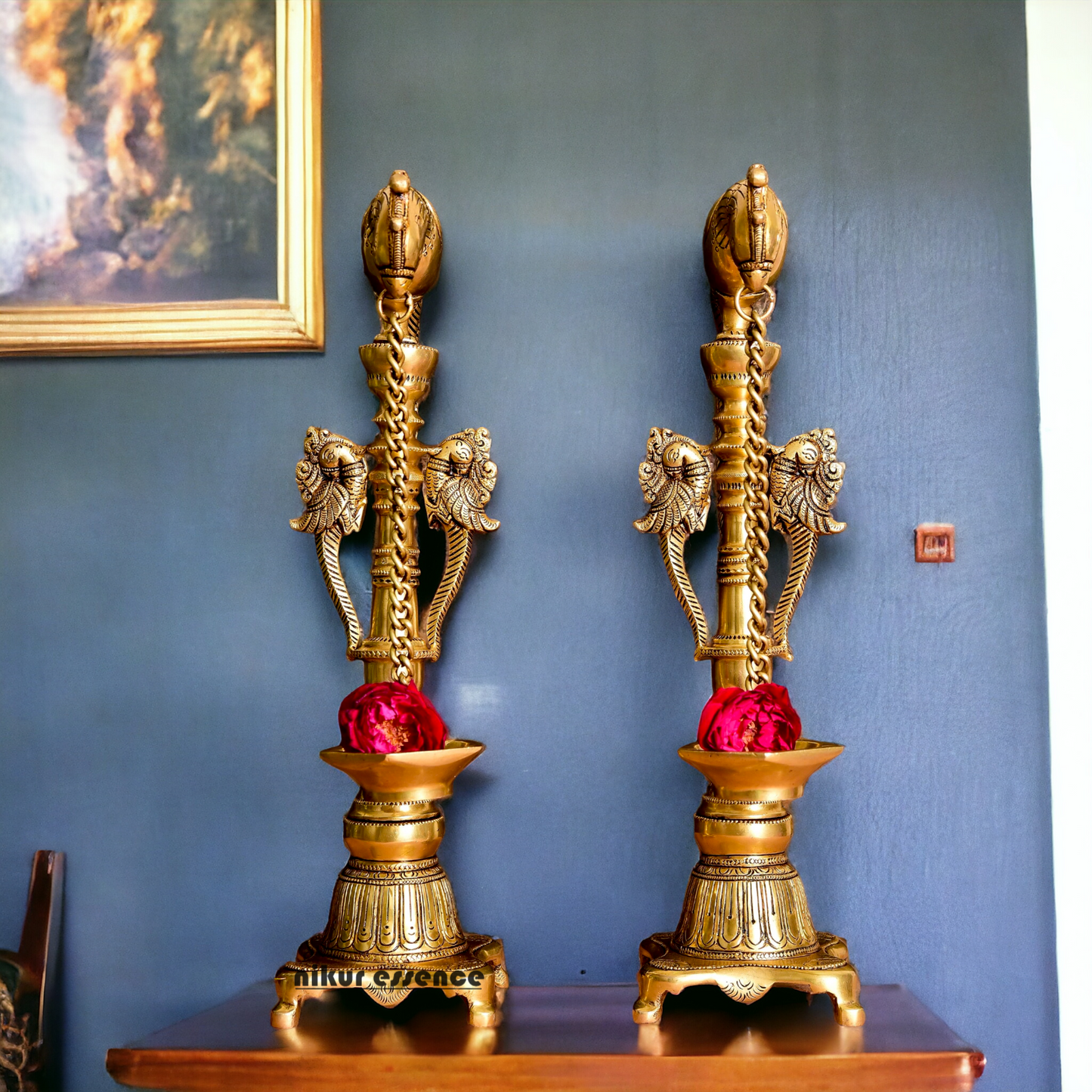 Brass Parrot Diya Pair - 16.5 Inches Nikuressence