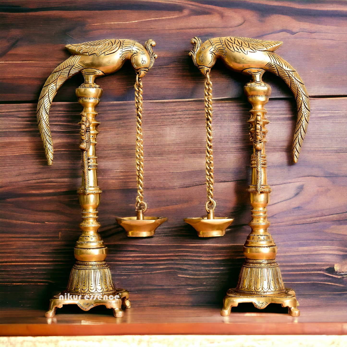Brass Parrot Diya Pair - 16.5 Inches Nikuressence