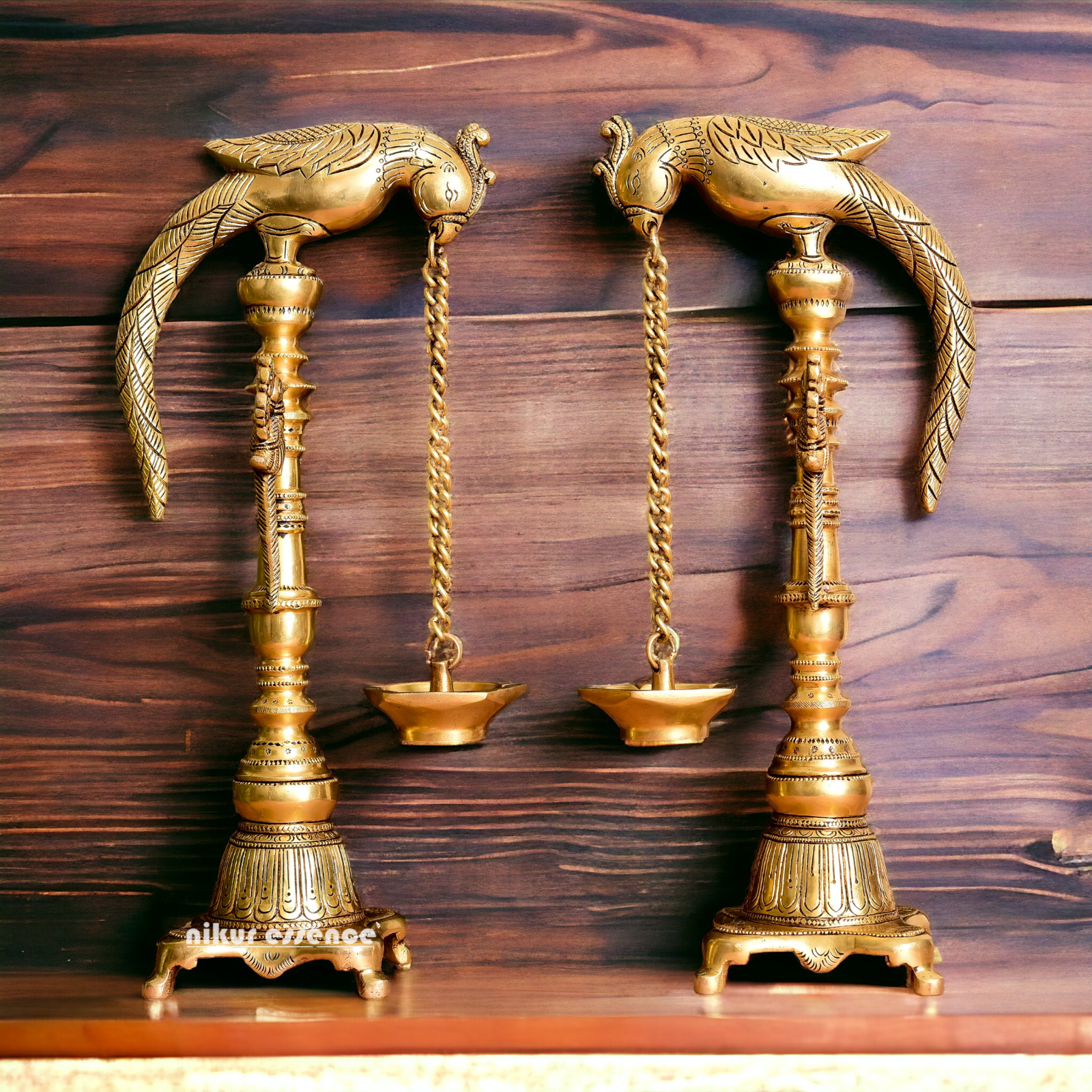 Brass Parrot Diya Pair - 16.5 Inches Nikuressence