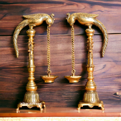 Brass Parrot Diya Pair - 16.5 Inches Nikuressence