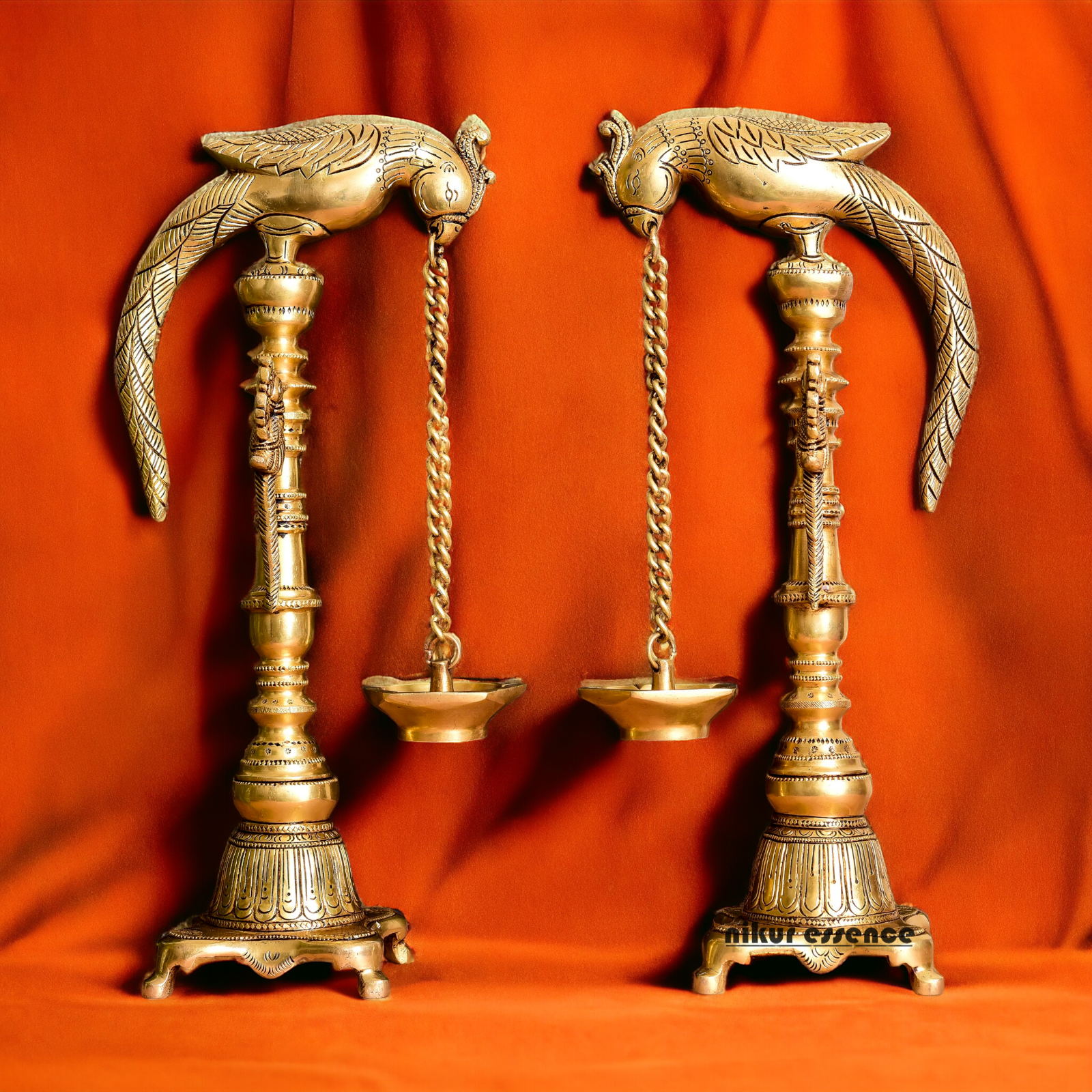 Brass Parrot Diya Pair - 16.5 Inches Nikuressence