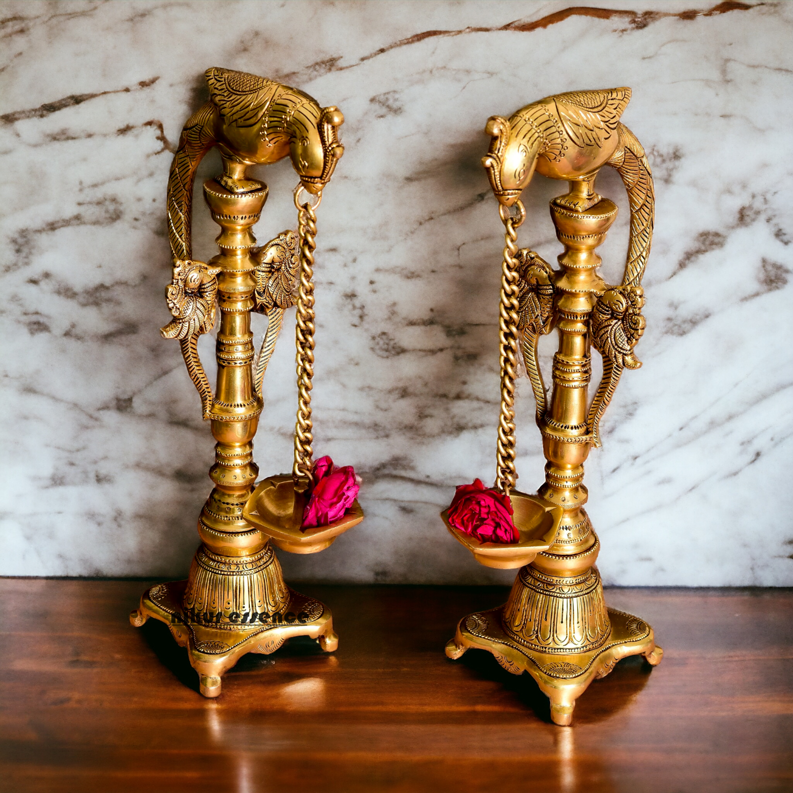 Brass Parrot Diya Pair - 16.5 Inches Nikuressence