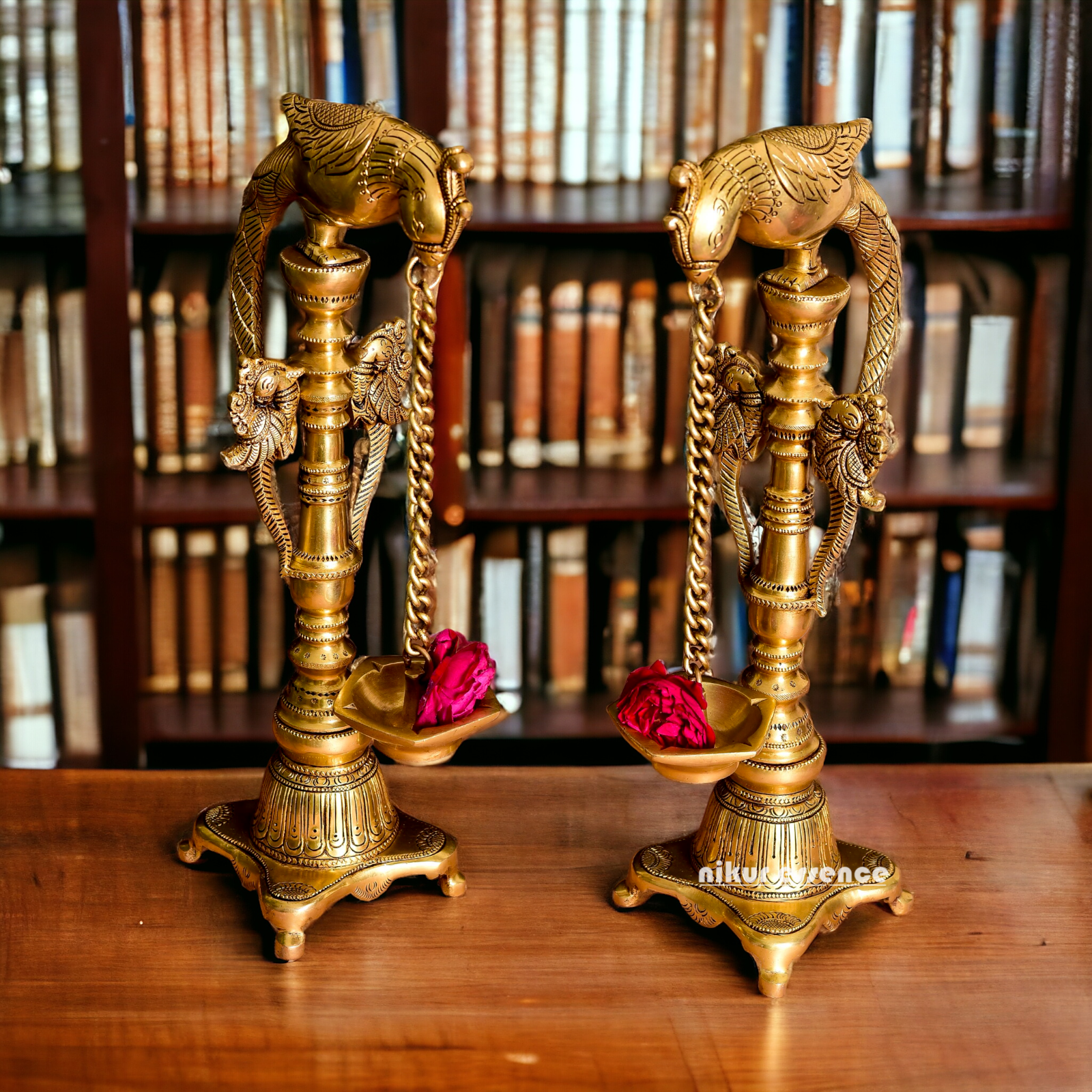 Brass Parrot Diya Pair - 16.5 Inches Nikuressence