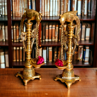 Brass Parrot Diya Pair - 16.5 Inches Nikuressence