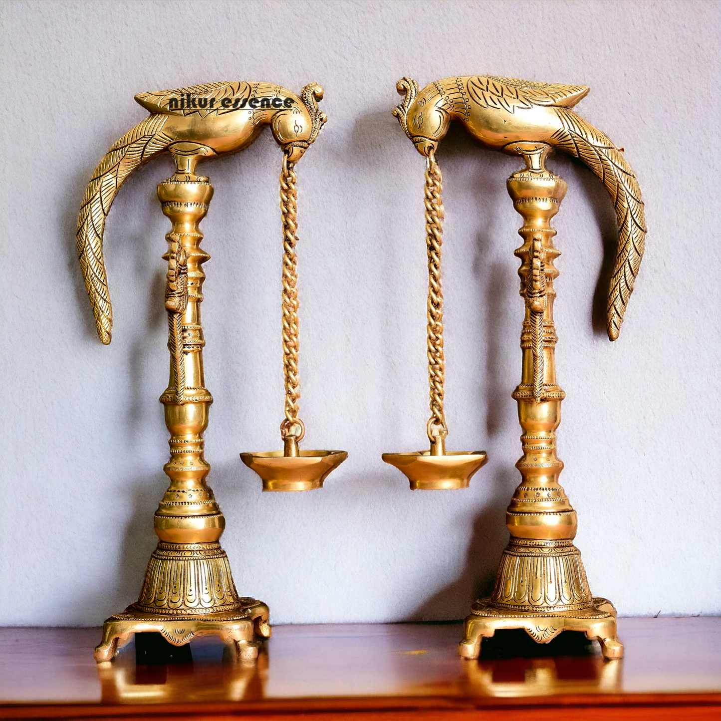 Brass Parrot Diya Pair - 16.5 Inches Nikuressence