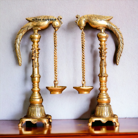 Brass Parrot Diya Pair - 16.5 Inches Nikuressence