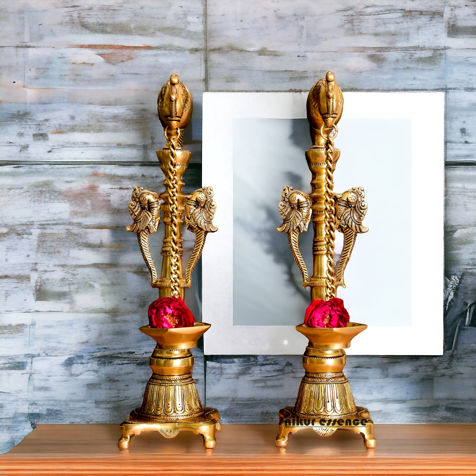 Brass Parrot Diya Pair - 16.5 Inches Nikuressence