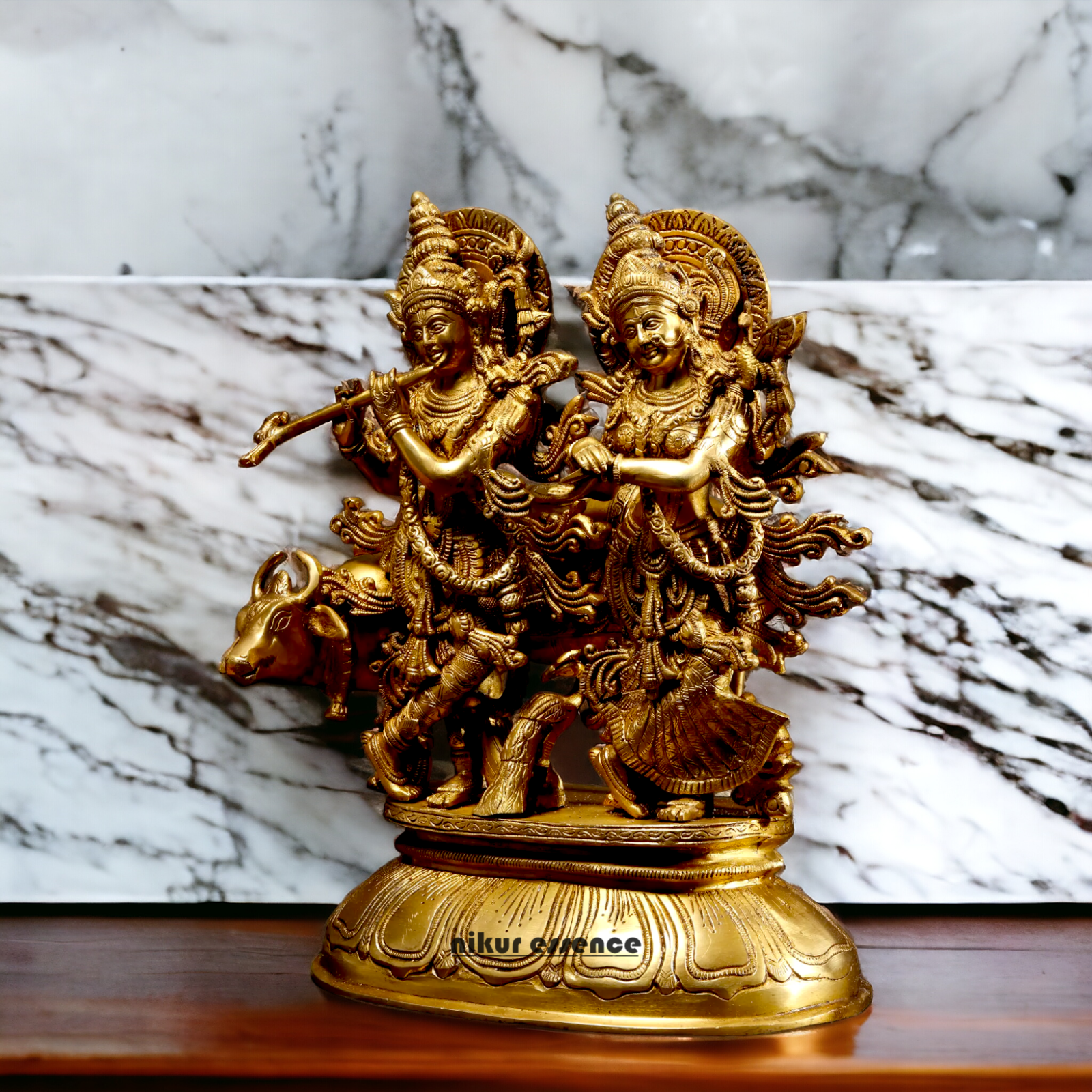 Shop Radha Krishna Gopal with Cow Solid Brass idol - 16 inches Nikuressence