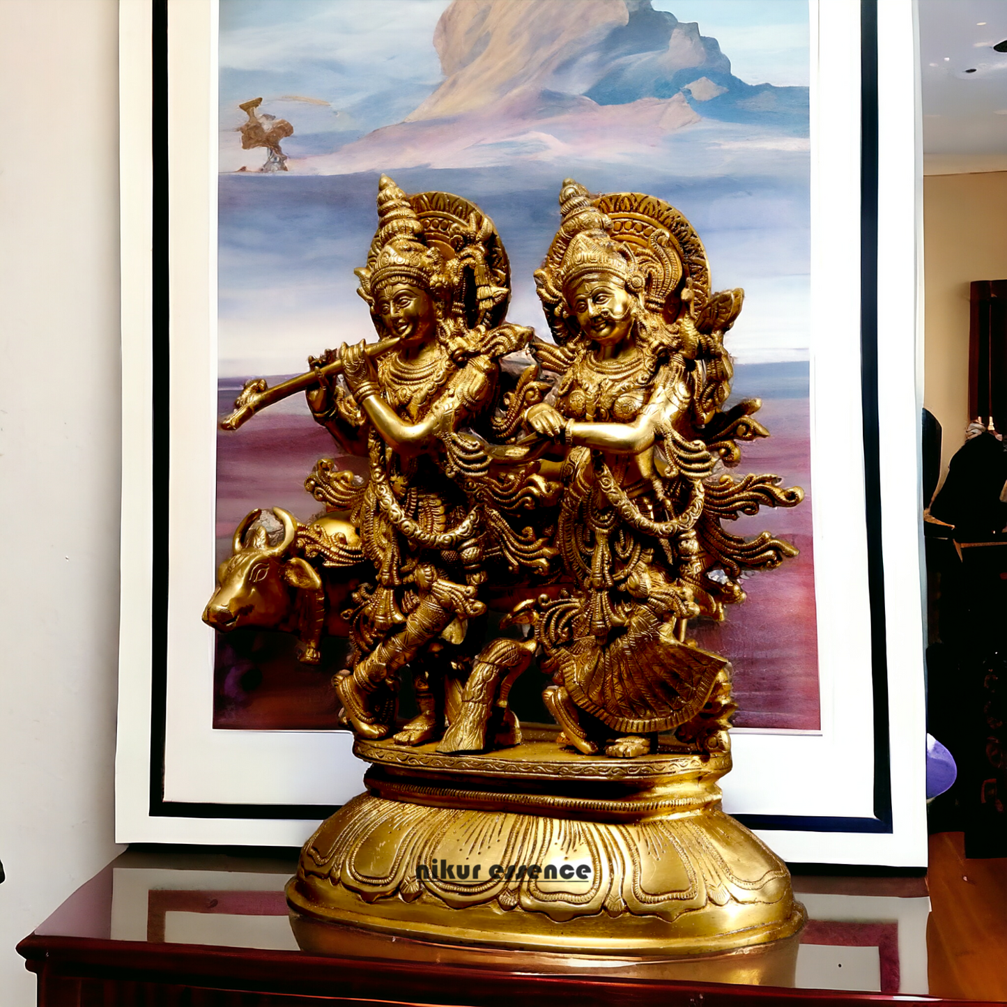 Shop Radha Krishna Gopal with Cow Solid Brass idol - 16 inches Nikuressence