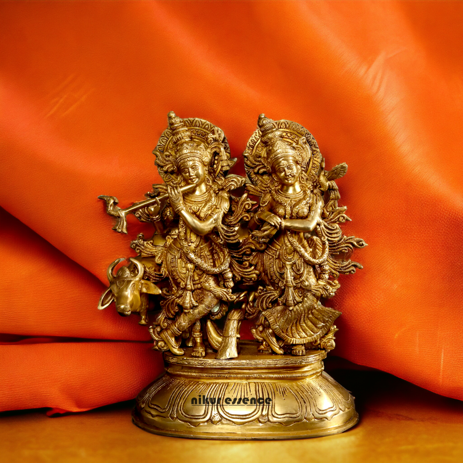 Shop Radha Krishna Gopal with Cow Solid Brass idol - 16 inches Nikuressence