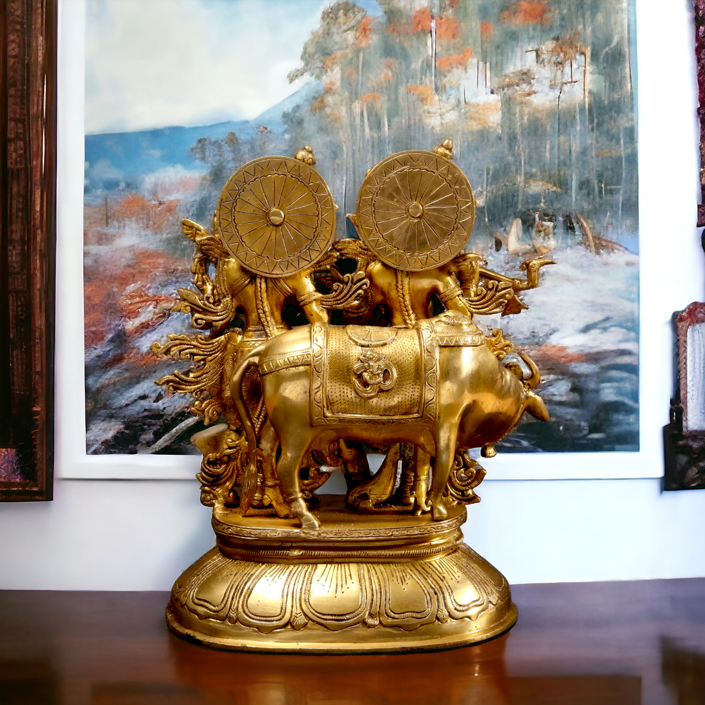 Shop Radha Krishna Gopal with Cow Solid Brass idol - 16 inches Nikuressence