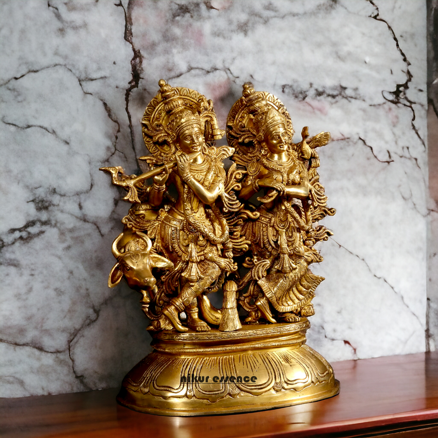 Shop Radha Krishna Gopal with Cow Solid Brass idol - 16 inches Nikuressence