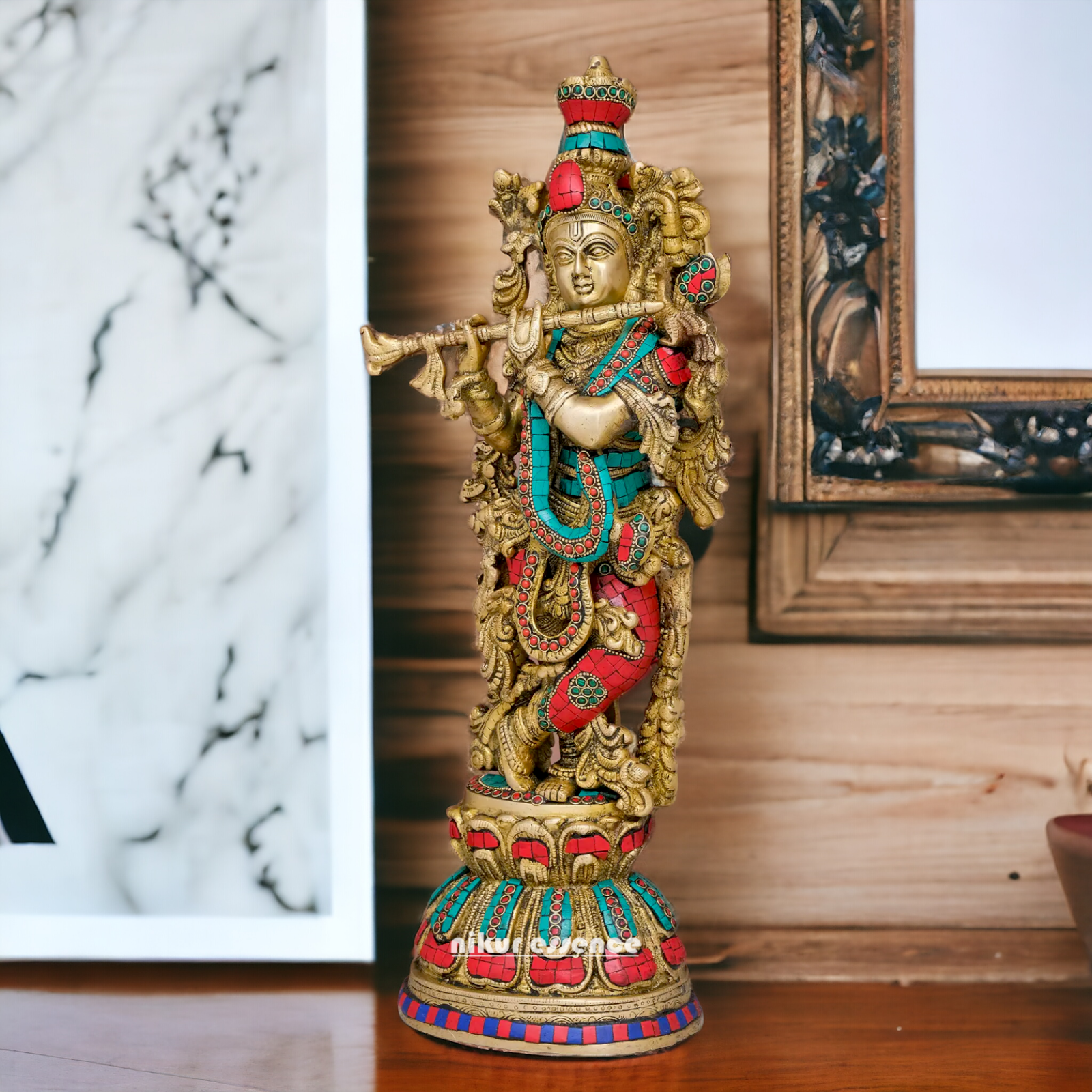 Lord Krishna Standing Brass with Stone Work idol - 20 inches Nikuressence