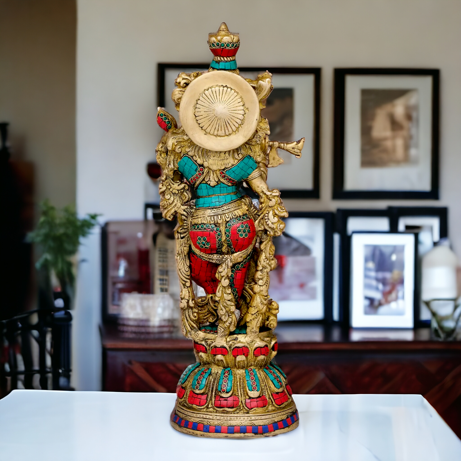 Lord Krishna Standing Brass with Stone Work idol - 20 inches Nikuressence