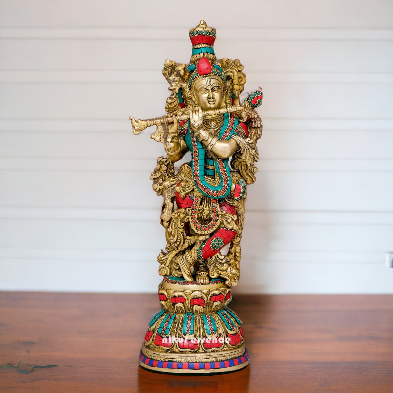Lord Krishna Standing Brass with Stone Work idol - 20 inches Nikuressence