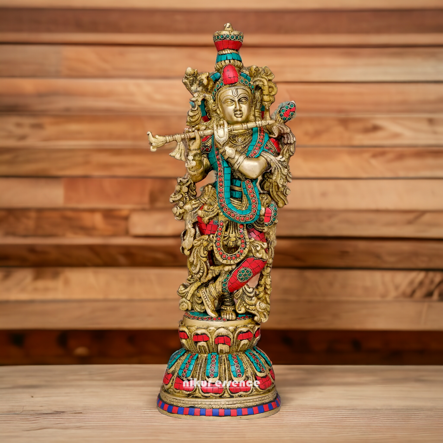 Lord Krishna Standing Brass with Stone Work idol - 20 inches Nikuressence