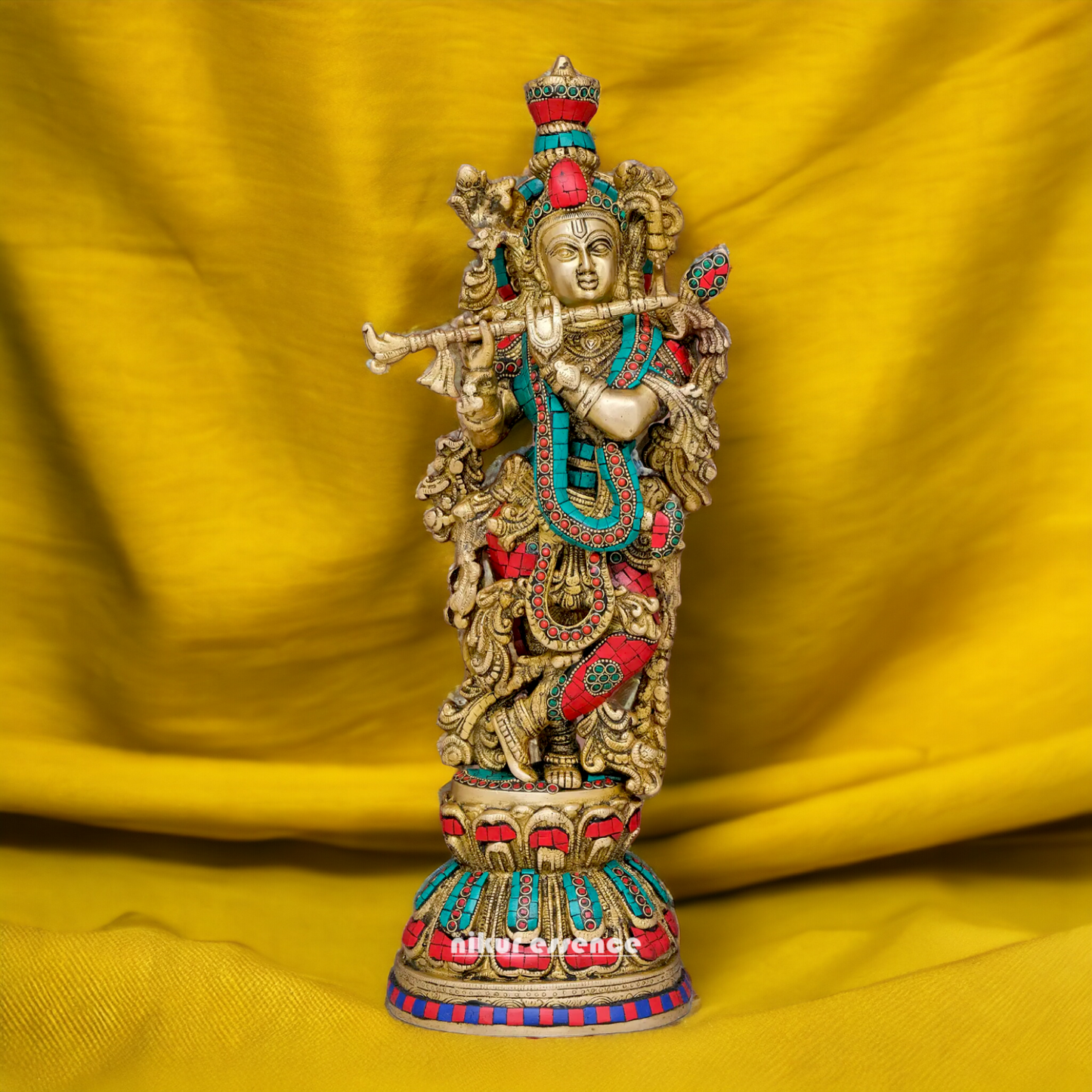 Lord Krishna Standing Brass with Stone Work idol - 20 inches Nikuressence