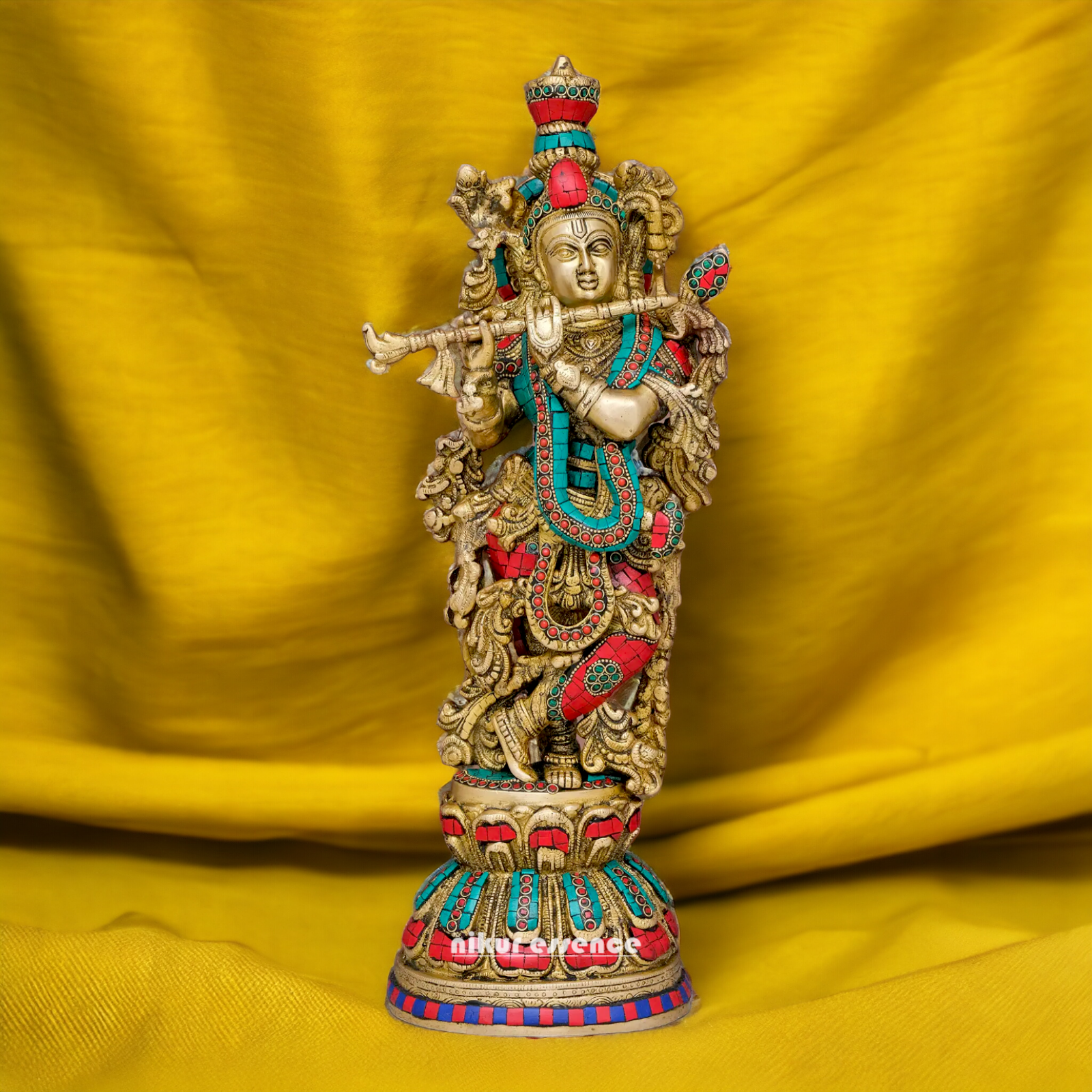 Lord Krishna Standing Brass with Stone Work idol - 20 inches Nikuressence