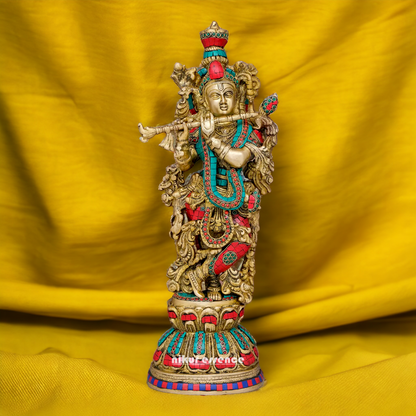 Lord Krishna Standing Brass with Stone Work idol - 20 inches Nikuressence