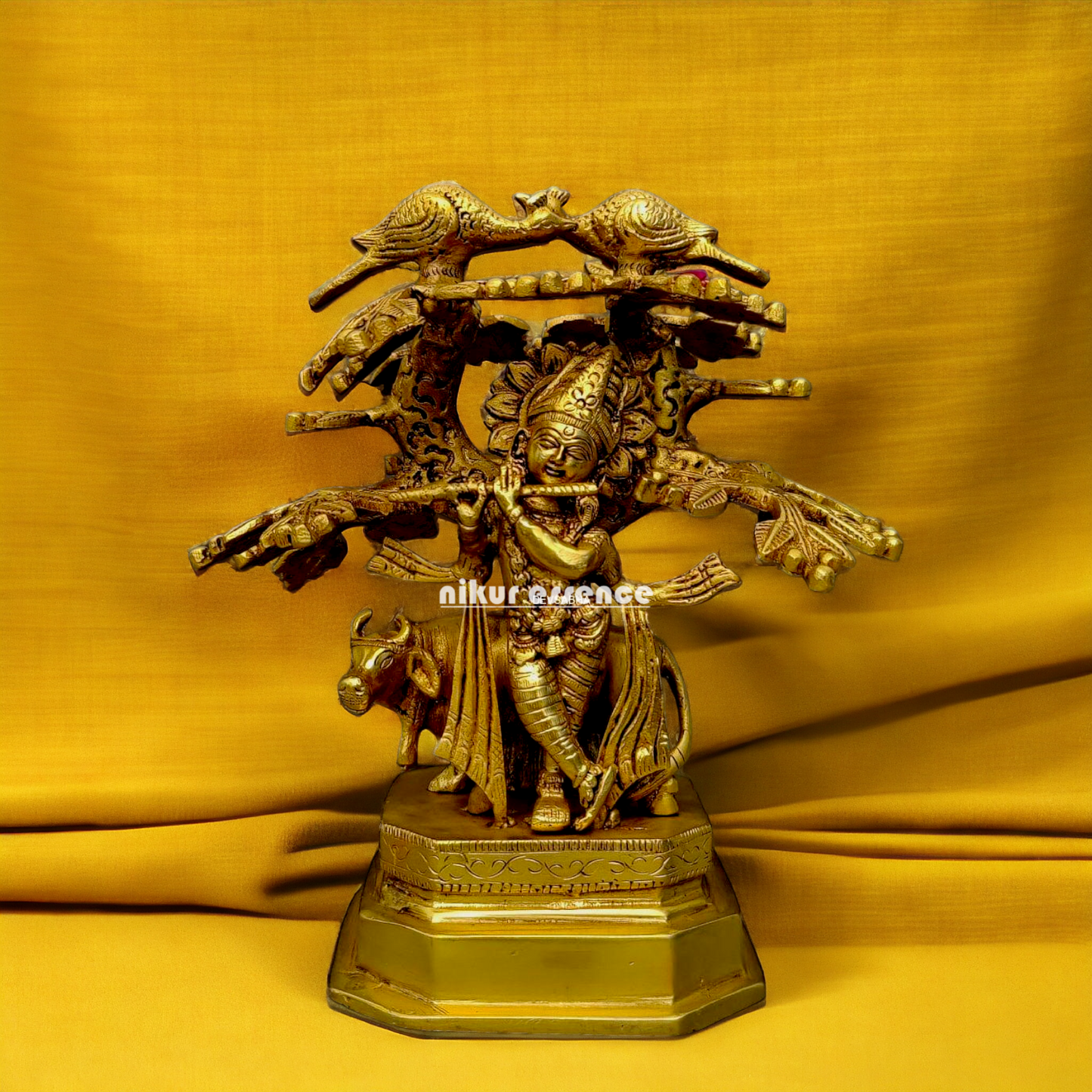 Antique Brass Krishna with tree idol - 9 Inches Nikuressence