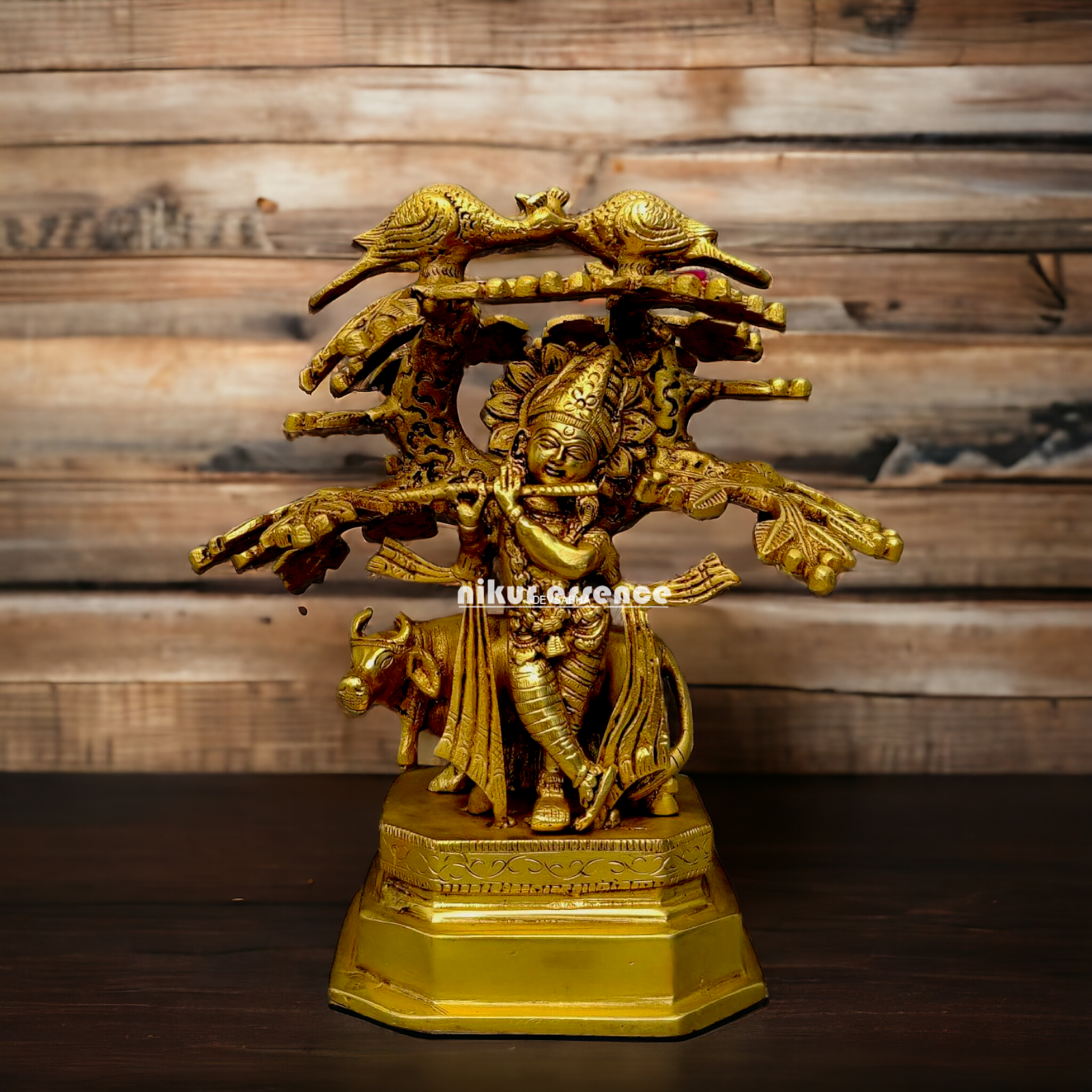 Antique Brass Krishna with tree idol - 9 Inches Nikuressence
