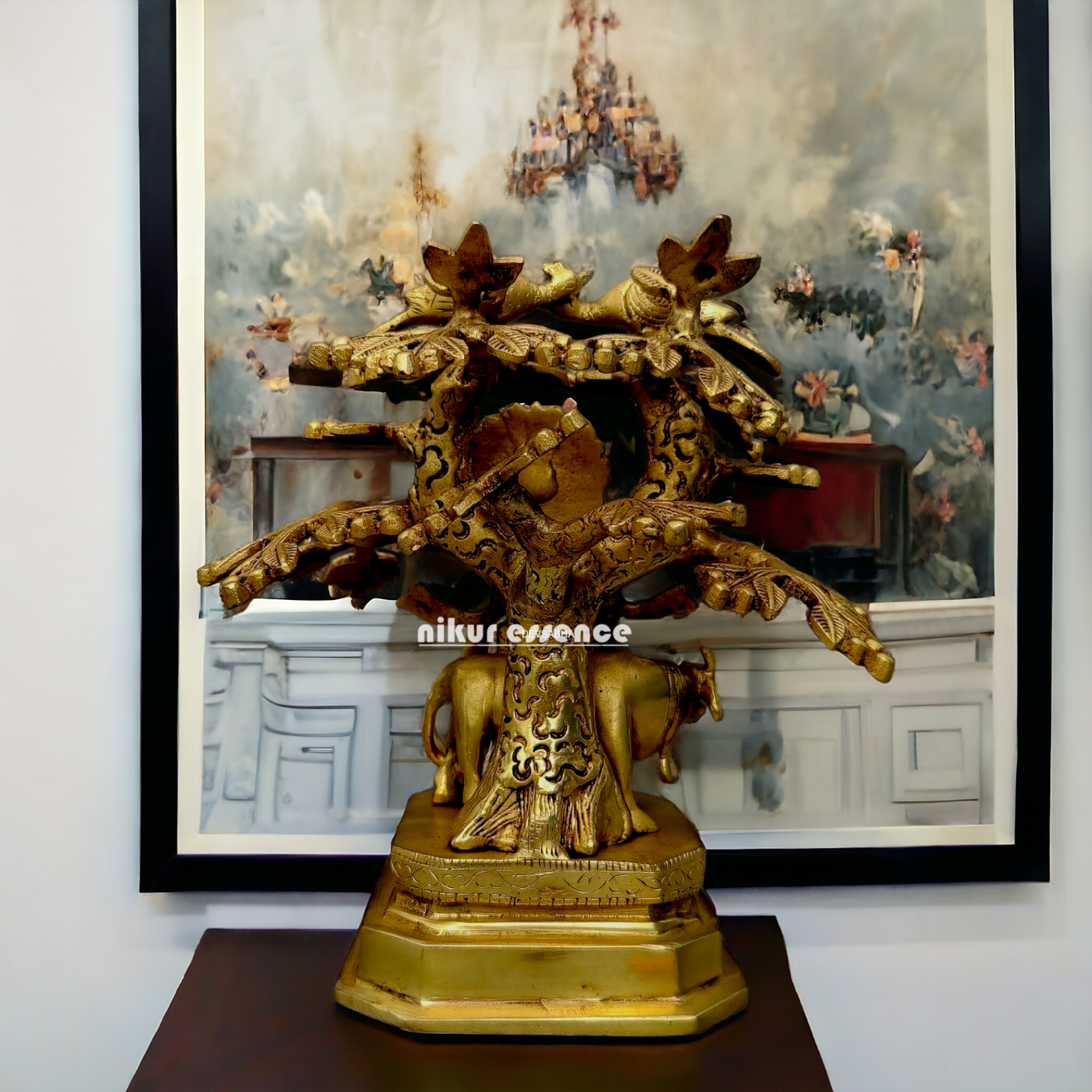 Antique Brass Krishna with tree idol - 9 Inches Nikuressence