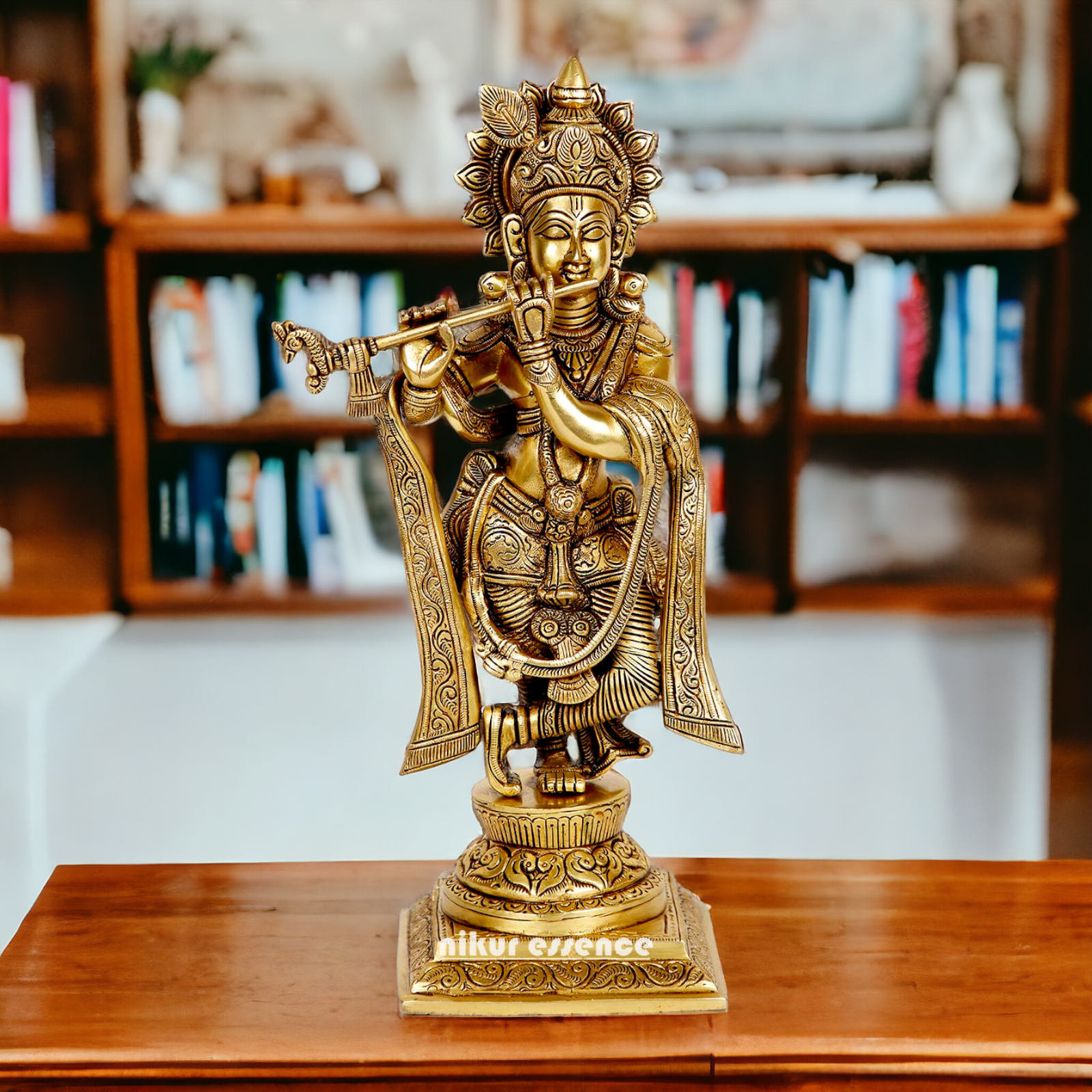 Lord Krishna Govind Standing Playing Flute Solid Braas statue - 13.5 Inches Nikuressence