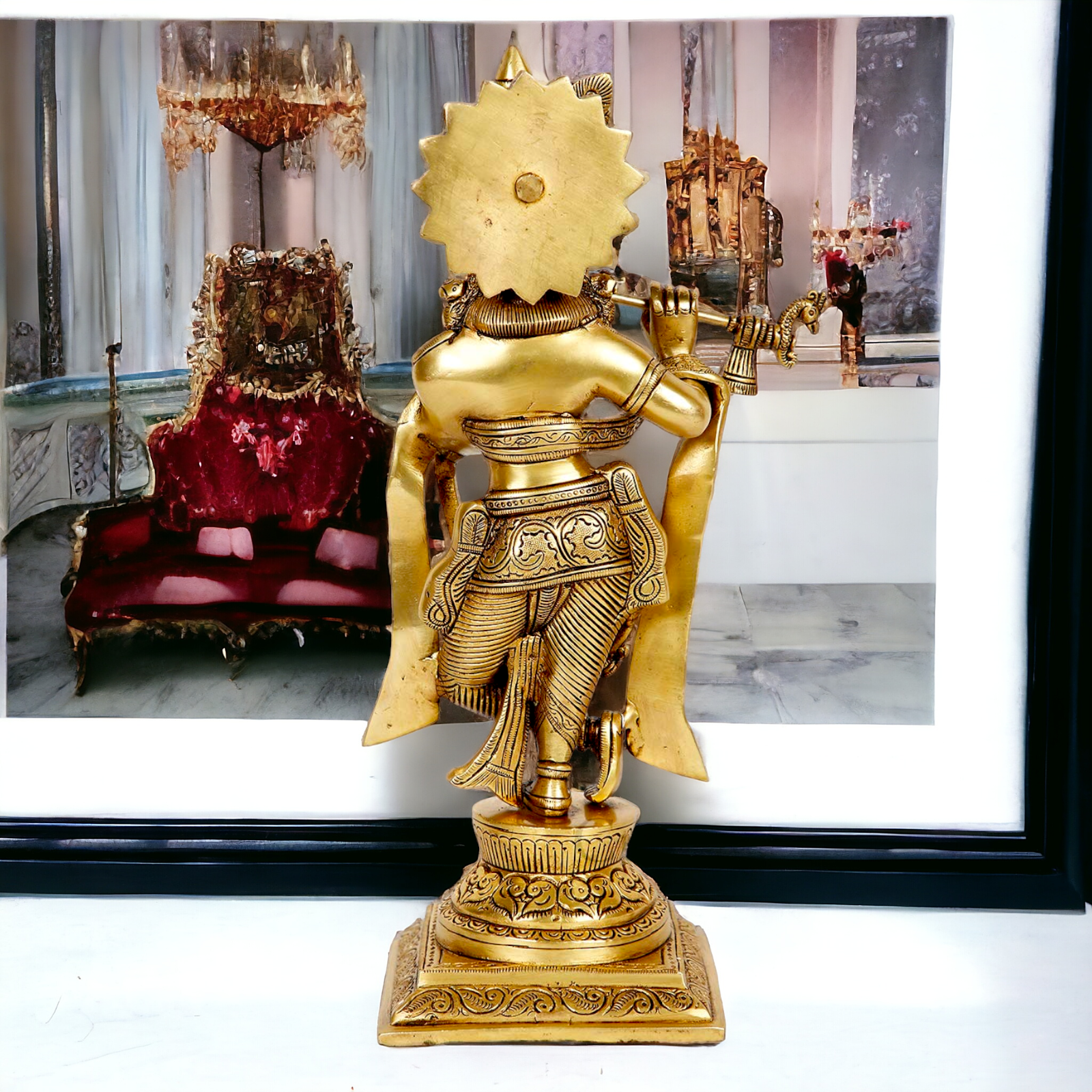 Lord Krishna Govind Standing Playing Flute Solid Braas statue - 13.5 Inches Nikuressence