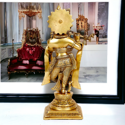 Lord Krishna Govind Standing Playing Flute Solid Braas statue - 13.5 Inches Nikuressence