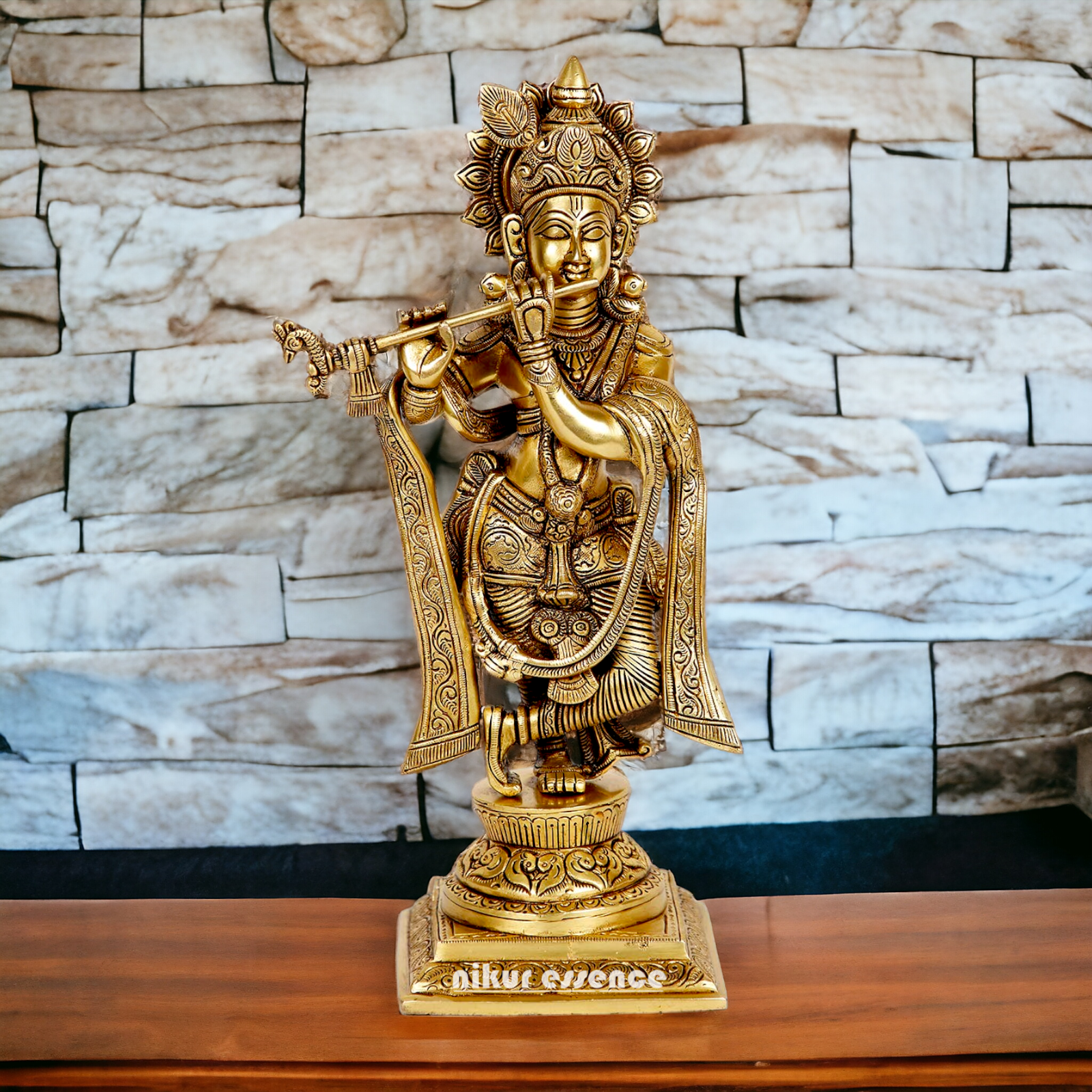 Lord Krishna Govind Standing Playing Flute Solid Braas statue - 13.5 Inches Nikuressence