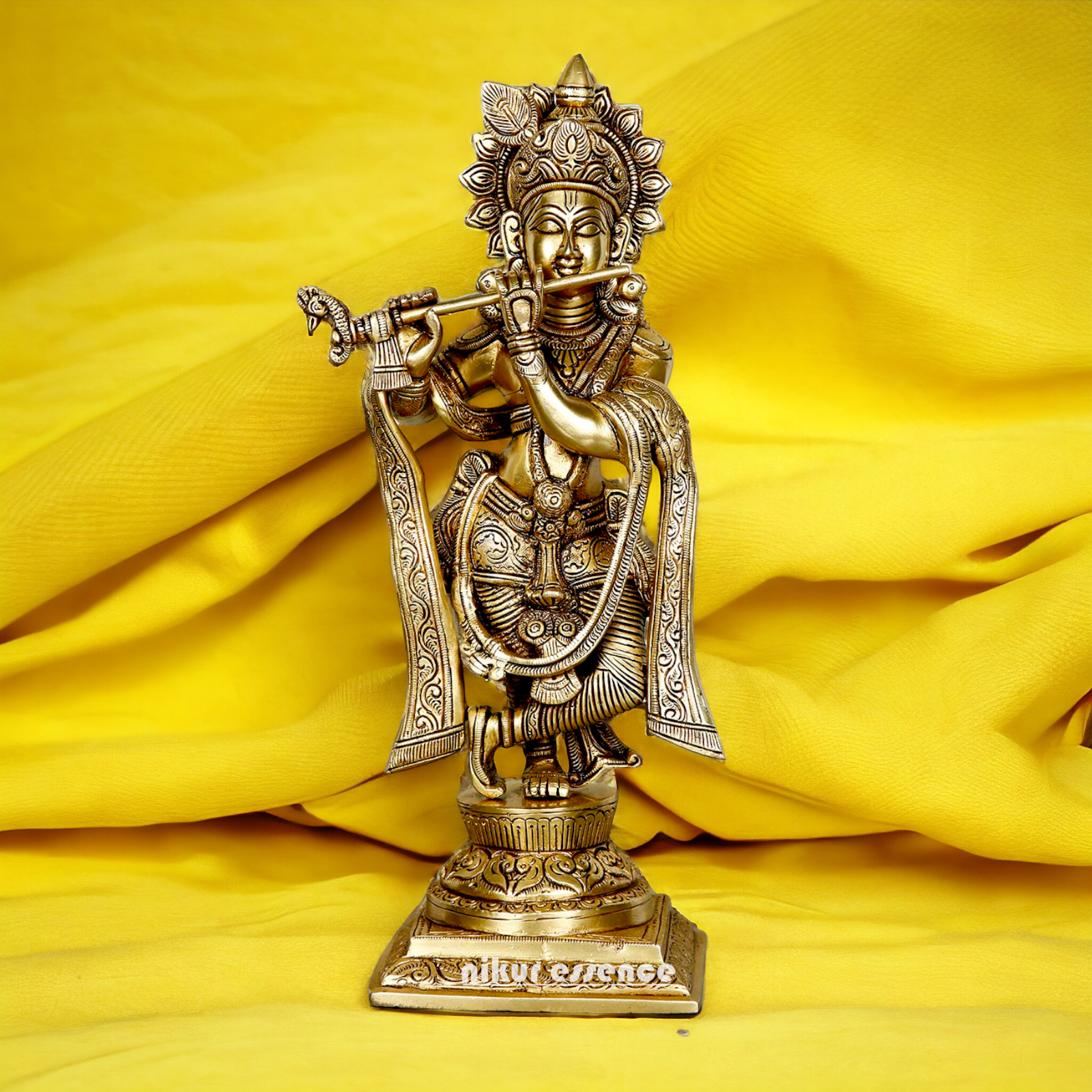 Lord Krishna Govind Standing Playing Flute Solid Braas statue - 13.5 Inches Nikuressence