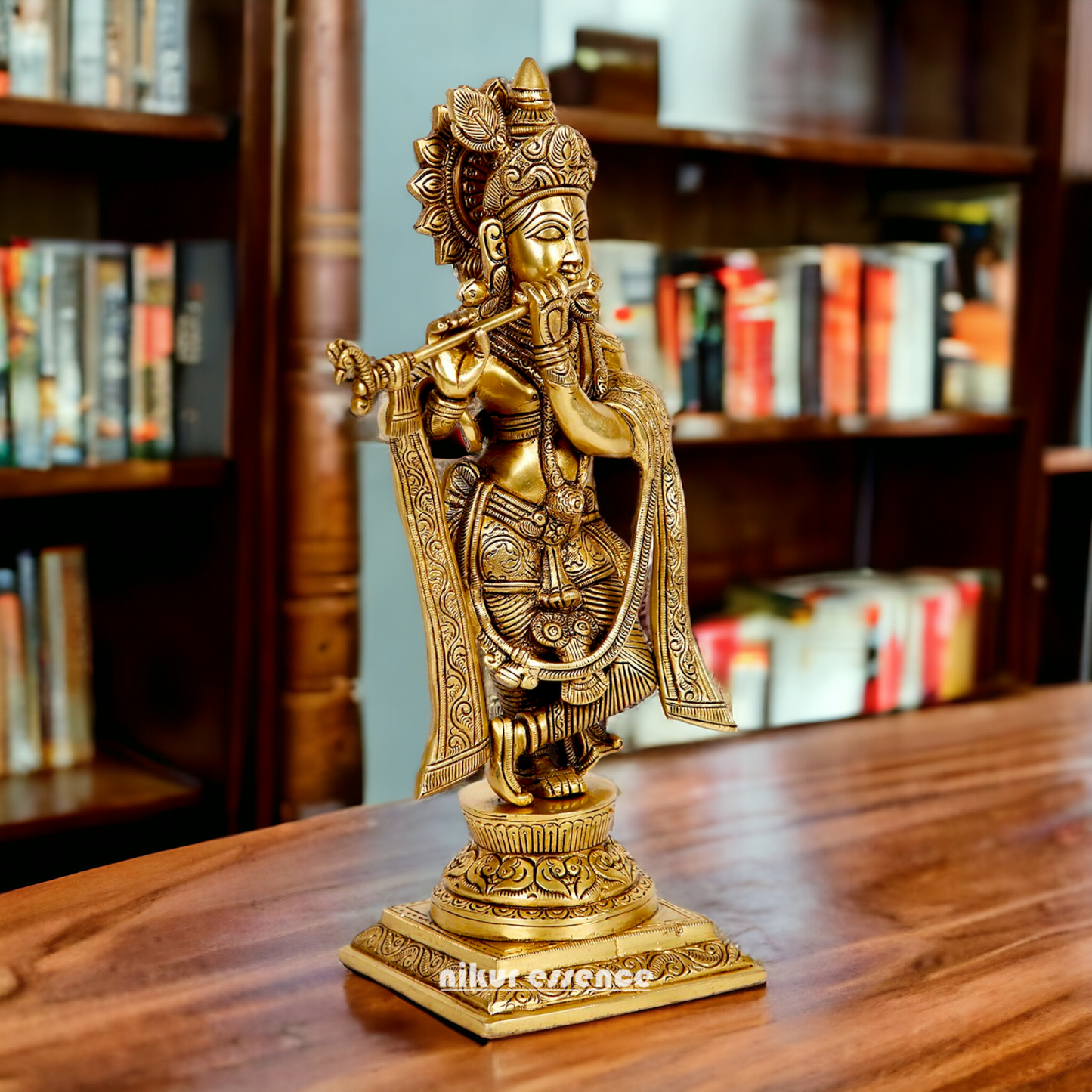 Lord Krishna Govind Standing Playing Flute Solid Braas statue - 13.5 Inches Nikuressence
