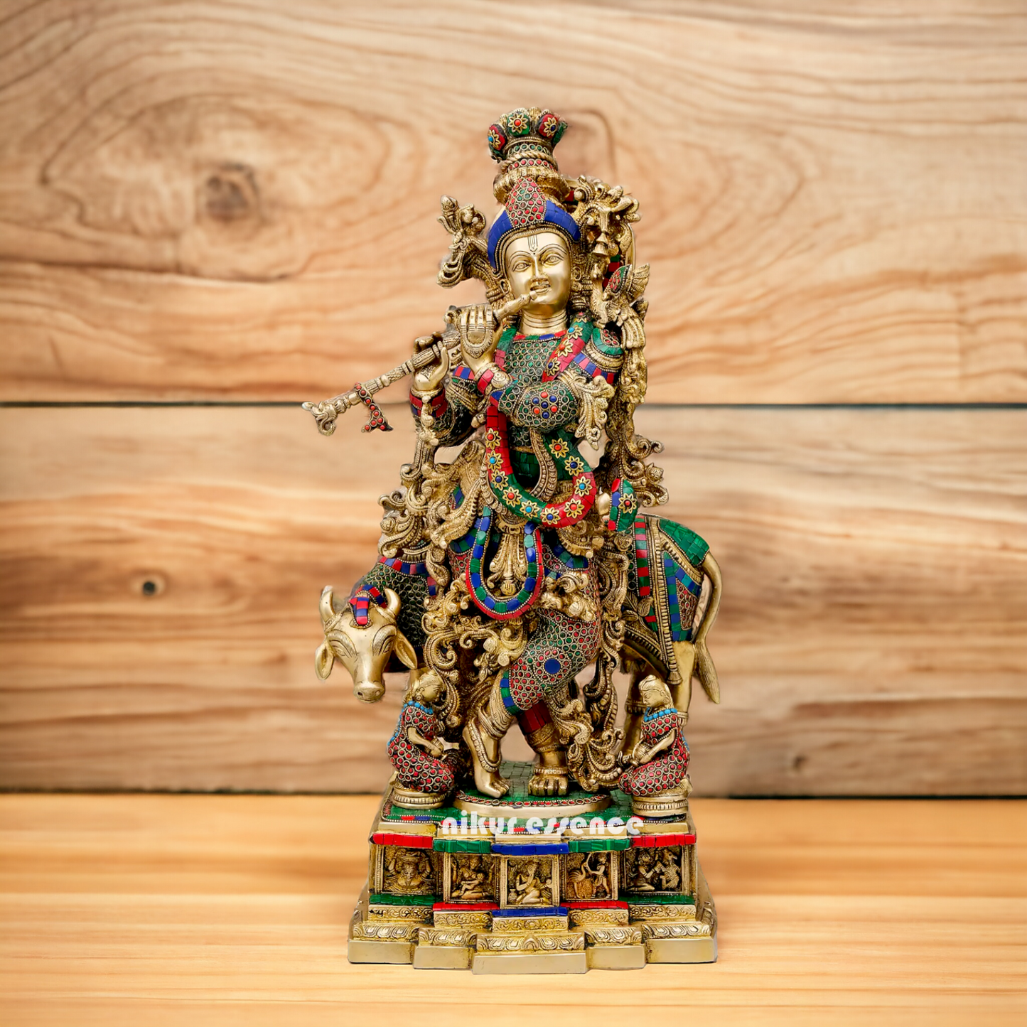 Big Krishna Govind Cow with Stone Work Statue - 29 Inches Nikuressence